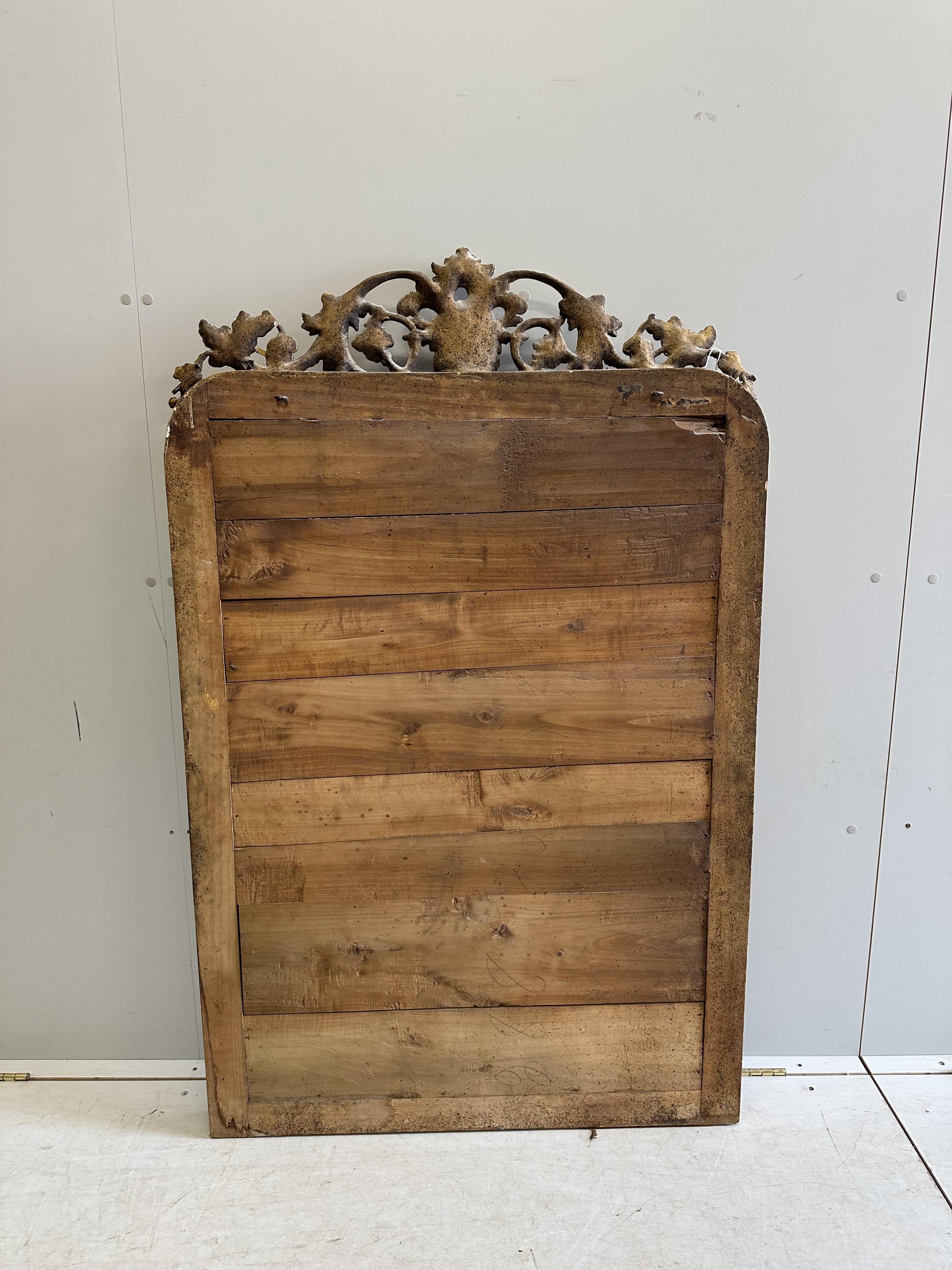 A 19th century French giltwood and composition overmantel mirror, width 88cm, height 140cm. Condition - fair to good